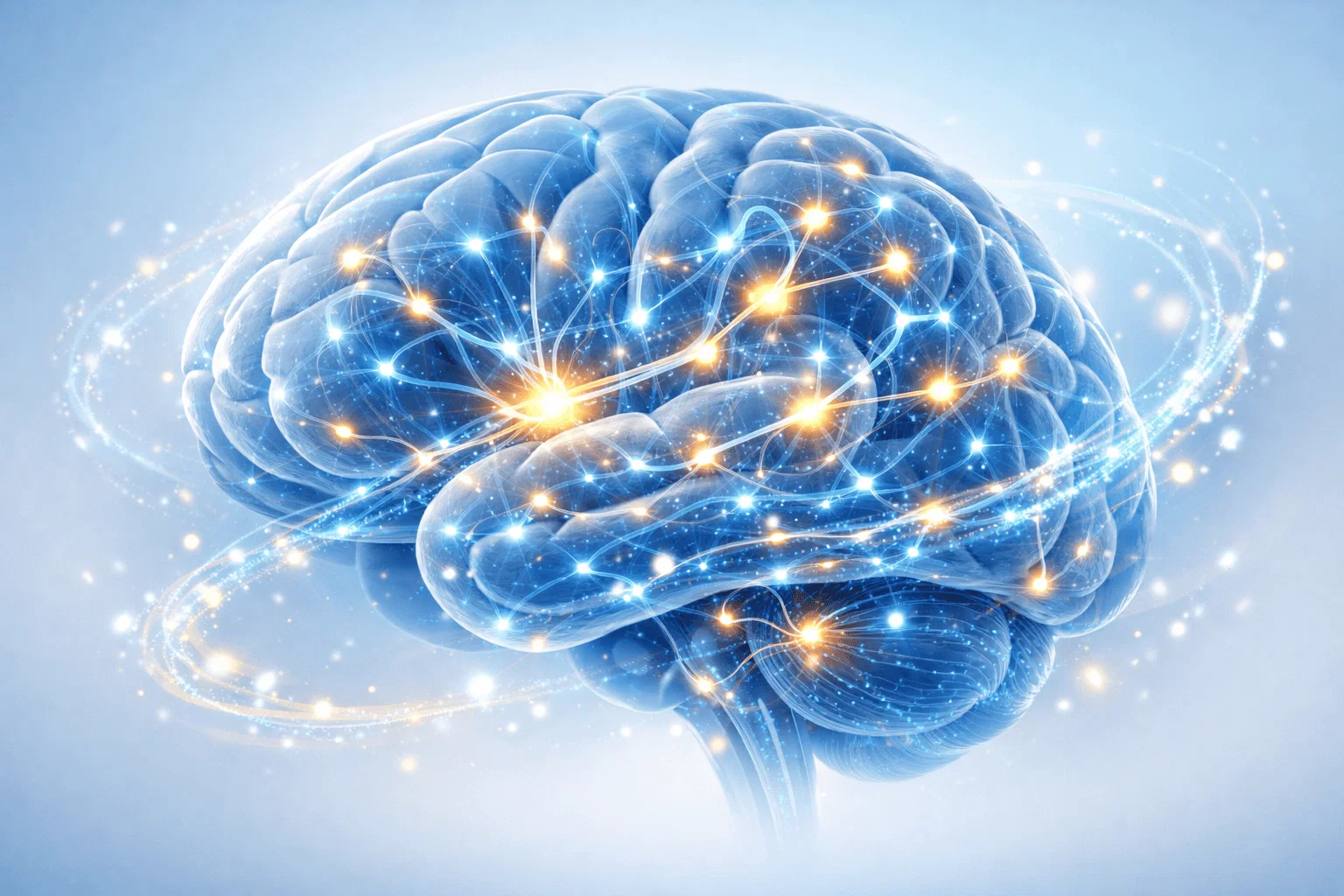 Illustration of neurons firing in the brain - acetylcholine pathway supported by Brain Memory Keeper
